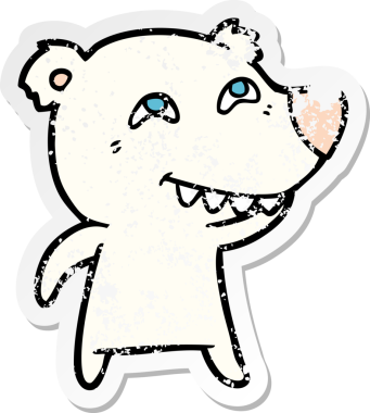 Bir insan tarafından çizilmiş dişleri gösteren karikatür kutup ayısının sıkıntılı çıkartması.