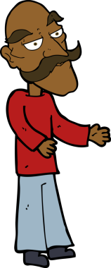 Bir insan tarafından çizilmiş bıyıklı yaşlı adam çizgi filmi.