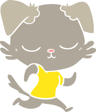 Bir insan tarafından çizilmiş şirin düz renkli çizgi film köpeği.