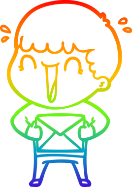 Gökkuşağı gradyan çizimi, gülen bir çizgi film adamının insan tarafından çizilmiş bir harfi.