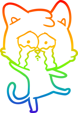 Gökkuşağı gradyan çizgi çizimi bir insan tarafından çizilmiş ağlayan bir kedi