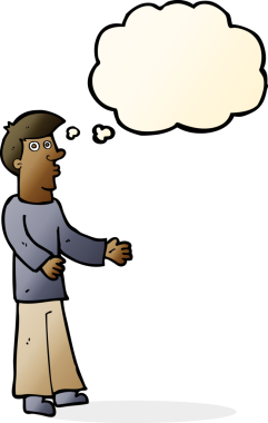 Bir insan tarafından çizilmiş düşünce baloncuğu olan meraklı bir adam.