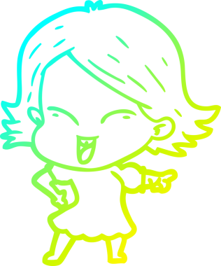 Bir insan tarafından çizilmiş mutlu çizgi film kızı çizimi.