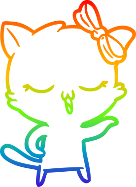 Gökkuşağı gradyan çizgi çizimi bir insan tarafından çizilmiş bir çizgi film kedisi.