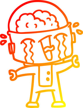 Bir insan tarafından çizilmiş, karikatür ağlayan robot çizimi.