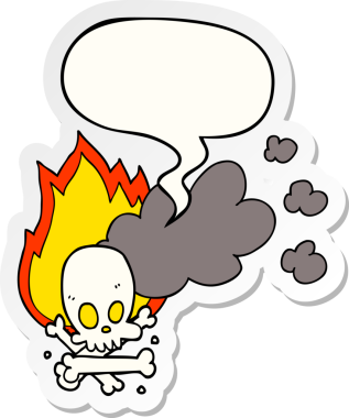 Bir insan tarafından çizilmiş konuşma kabarcığı çıkartmalı, yanan kemikler.