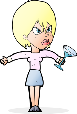 Bir insan tarafından çizilmiş içkili karikatür kadın.