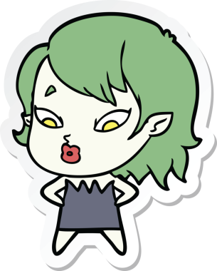 Bir insan tarafından çizilmiş şirin bir vampir kızın çıkartması.