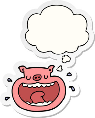 İnsan tarafından çizilmiş bir çıkartma olarak düşünce baloncuklu iğrenç domuz çizgi filmi.