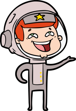 Bir insan tarafından çizilmiş gülen astronot çizgi filmi.