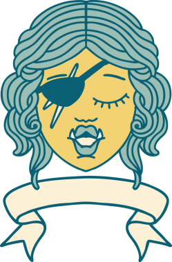 Retro Dövme Biçimli Ork karakter yüzü Bir insan tarafından çizilmiş pankartıyla