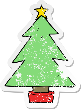 Bir insan tarafından çizilmiş karikatür Noel ağacının sıkıntılı çıkartması.