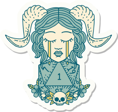 Bir insan tarafından çizilmiş doğal bir d20 zar ile hüzünlü bir bağlama etiketi.