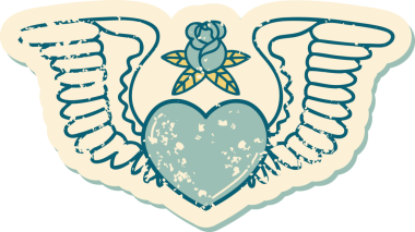 Bir insan tarafından çizilmiş kanatlı bir kalbin sembolik dövmesi.