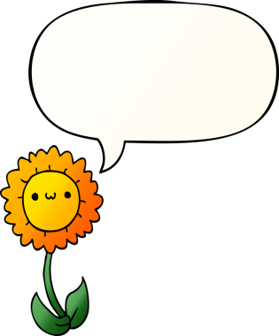 bir insan tarafından çizilmiş yumuşak eğimli konuşma baloncuklu karikatür çiçeği