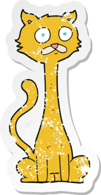 Bir insan tarafından çizilmiş bir karikatür kedinin gerilmiş çıkartması.