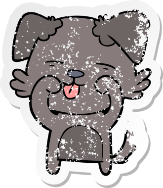 Bir insan tarafından çizilmiş gözleri ovalayan çizgi film köpeğinin sıkıntılı çıkartması.