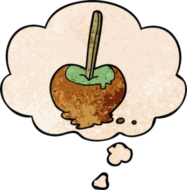 bir insan tarafından çizilmiş grunge desenli düşünce baloncuklu karikatür elma.
