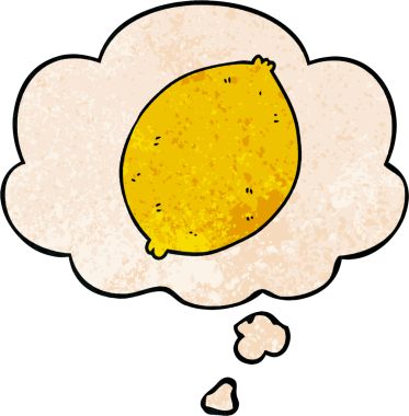 Düşünce baloncuklu çizgi film limonu. Bir insan tarafından çizilmiş grunge desen tarzı.
