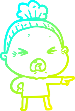 Bir insan tarafından çizilmiş kızgın yaşlı bir kadının soğuk çizgi çizimi.