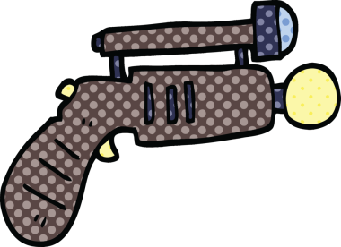 bir insan tarafından çizilmiş çizgi roman tarzı ışın tabancası