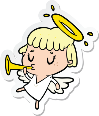 Bir insan tarafından çizilmiş bir karikatür meleğinin çıkartması.