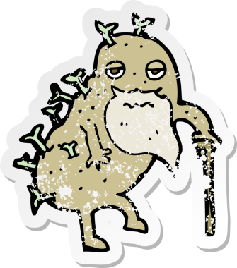 Bir insan tarafından çizilmiş eski bir patates karikatürünün gerilimli yapıştırması.