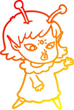 Bir insan tarafından çizilmiş güzel bir uzaylı kız çizgi çizimi.