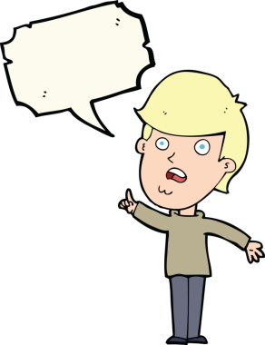 Çizgi filmci bir insan tarafından çizilmiş konuşma balonuyla soru soruyor.