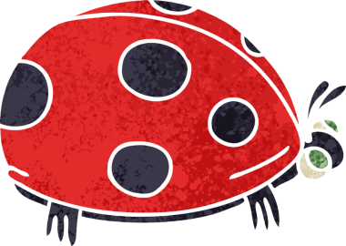 Retro illüstrasyon tarzı, bir insan tarafından çizilmiş tuhaf çizgi film uğur böceği.