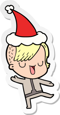 Hipster saç kesimi olan, Noel Baba şapkası takan bir kızın insan tarafından çizilmiş bir el yazısı.