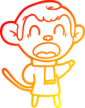 Bir insan tarafından çizilmiş eşarp giyen bağıran bir maymunun sıcak çizgi çizimi