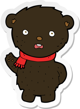 Bir insan tarafından çizilmiş eşarp takan siyah bir ayının çıkartması.