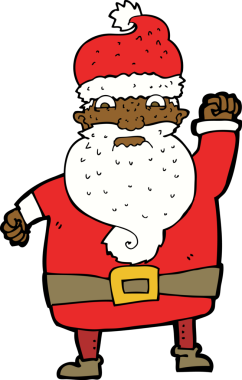 Bir insan tarafından çizilmiş kızgın Noel Baba çizgi filmi.