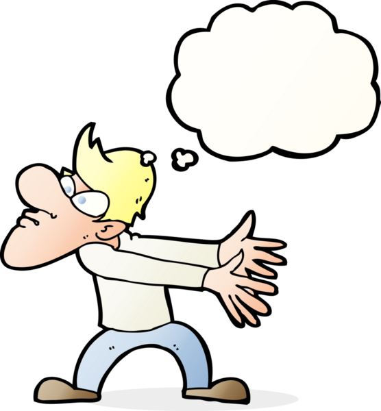 Bir insan tarafından çizilmiş düşünce baloncuğuyla hareket eden sinirli bir adam.