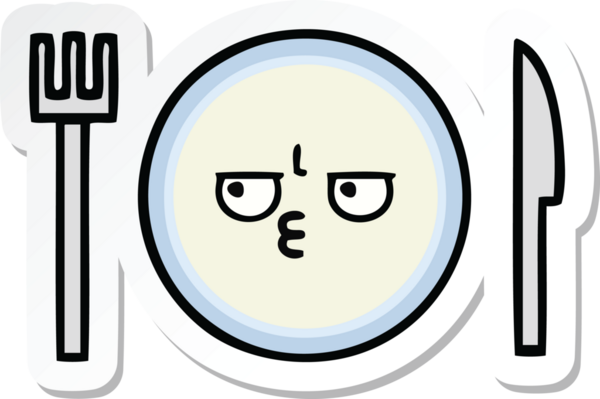 Bir insan tarafından çizilmiş şirin bir yemek tabağının çıkartması.