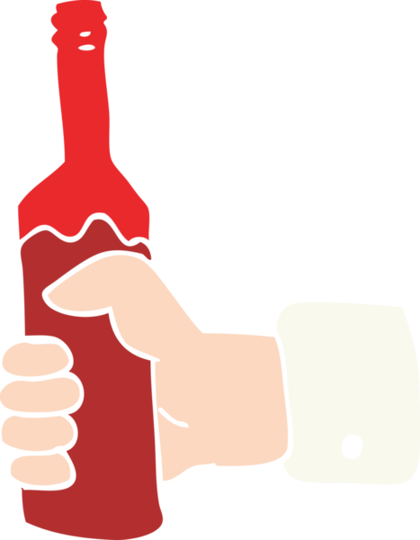 Bir insan tarafından çizilmiş bir şişe şarabın düz renk çizimi