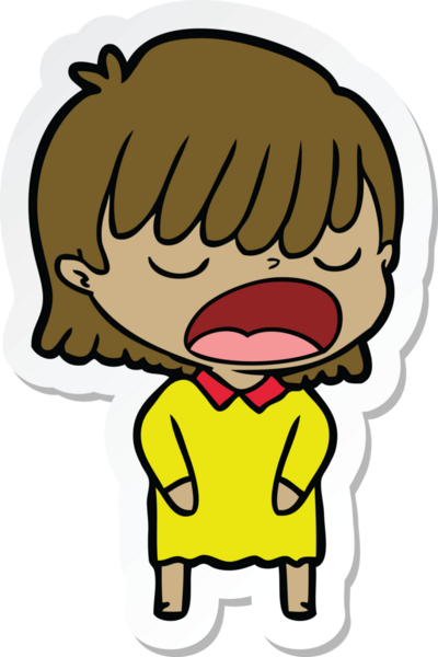 Bir insan tarafından çizilmiş yüksek sesle konuşan bir karikatür kadının çıkartması.