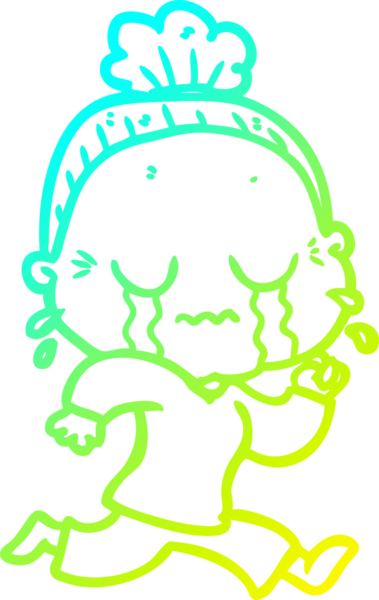 Bir insan tarafından çizilmiş ağlayan yaşlı bir kadının soğuk çizgi çizimi.