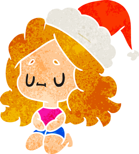 Bir insan tarafından çizilmiş Kawai kızının eski bir Noel karikatürü.