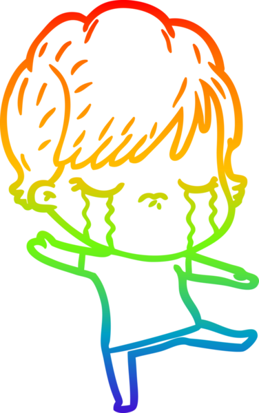 Gökkuşağı gradyan çizimi bir insan tarafından çizilmiş ağlayan bir çizgi kadın çizimi