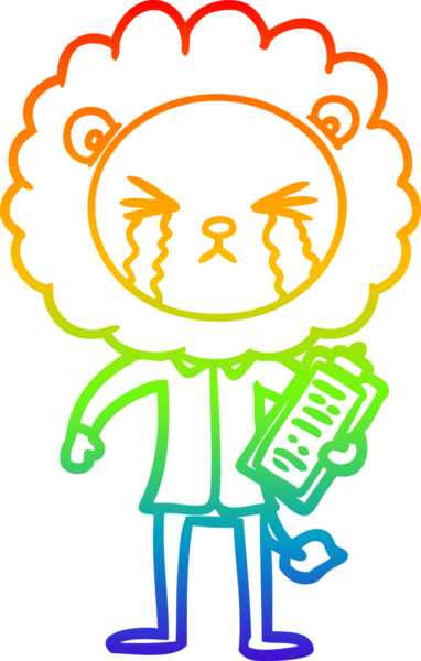 Gökkuşağı gradyan çizgi çizimi Bir insan tarafından çizilmiş pano ile ağlayan bir aslan