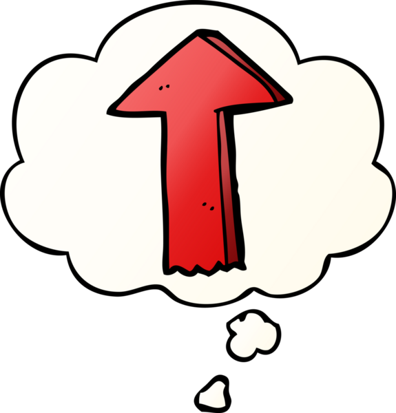 bir insan tarafından çizilmiş yumuşak eğimli düşünce baloncuklu çizgi film oku