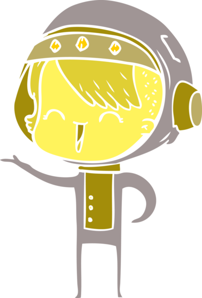 Bir insan tarafından çizilmiş mutlu düz renkli çizgi film kızı.