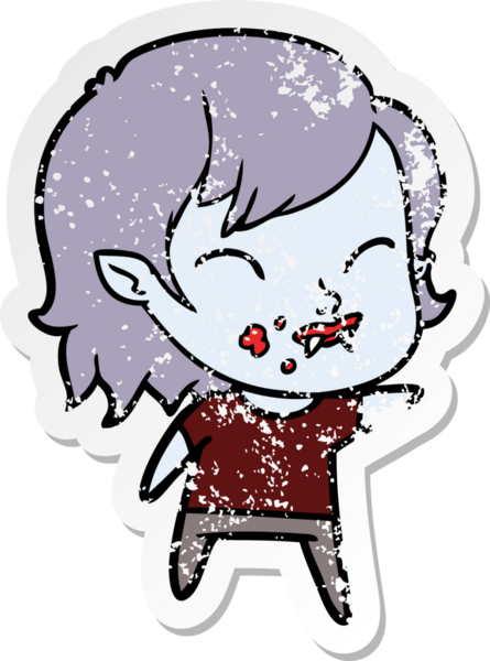 Bir insan tarafından çizilmiş yanağında kan olan vampir bir kızın sıkıntılı çıkartması.