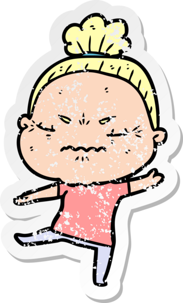 Bir insan tarafından çizilmiş, sıkıntılı bir karikatür çıkartması.