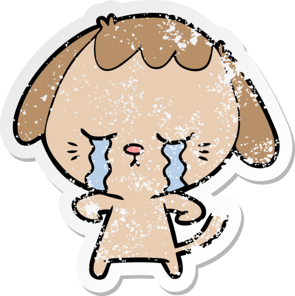 Bir insan tarafından çizilmiş ağlayan bir köpeğin sıkıntılı çıkartması.