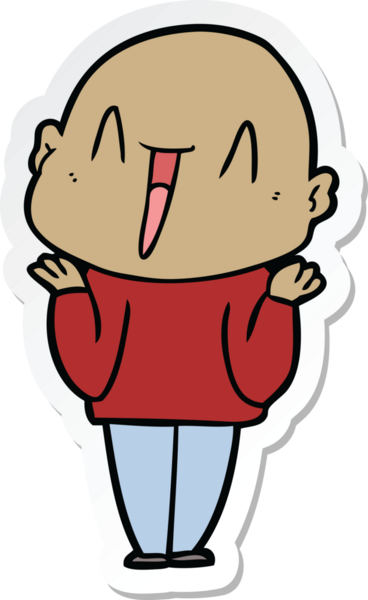 Bir insan tarafından çizilmiş mutlu, kel bir adamın çıkartması.