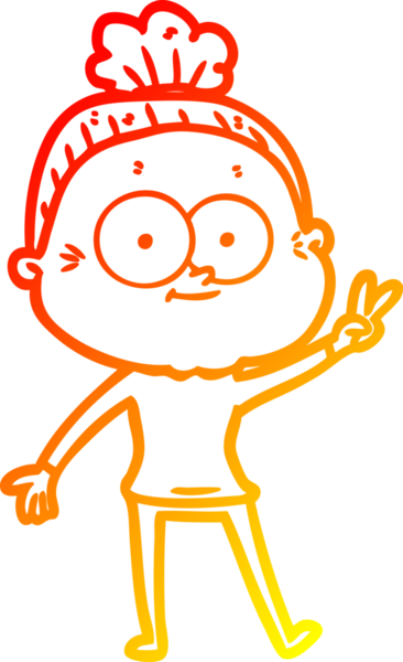 Bir insan tarafından çizilmiş mutlu, yaşlı bir kadının sıcak çizgi çizimi.