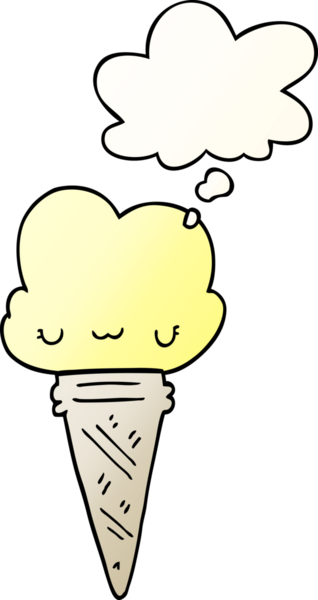 Yüzünde düşünce kabarcığı olan çizgi film dondurması bir insan tarafından çizilmiş.